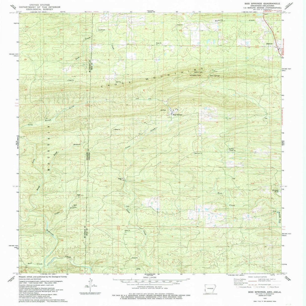 YellowMaps Bog Springs AR topo map, 1:24000 Scale, 7.5 X 7.5 Minute, Historical, 1985, Updated 1985, 26.7 x 22 in - Polypropylene