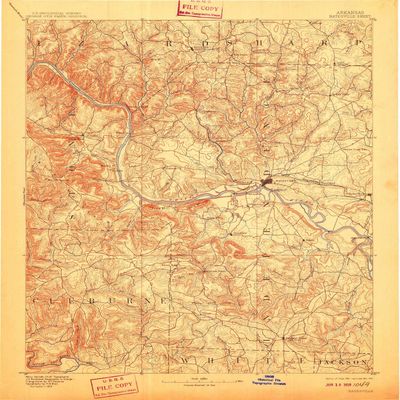 YellowMaps Batesville AR topo map, 1:125000 Scale, 30 X 30 Minute, Historical, 1891, Updated 1910, 19.8 x 16.5 in - Tyvek