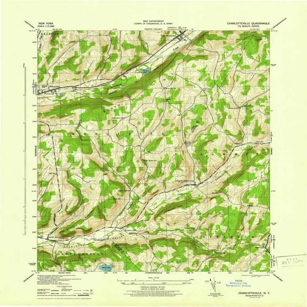 YellowMaps Charlotteville NY topo map, 1:31680 Scale, 7.5 X 7.5 Minute, Historical, 1945, 21.9 x 16.8 in - Polypropylene