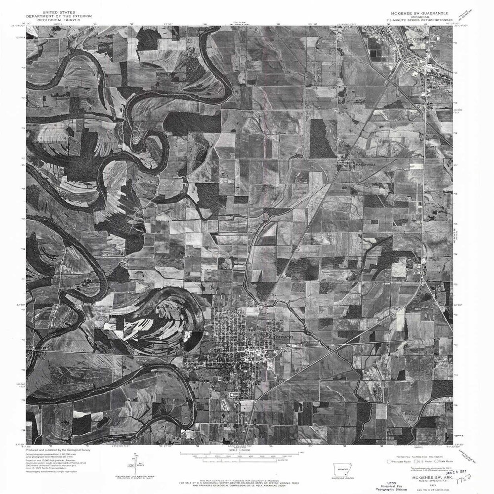 YellowMaps Mc Gehee SW AR topo map, 1:24000 Scale, 7.5 X 7.5 Minute, Historical, 1975, Updated 1976, 26.8 x 22 in - Polypropylene