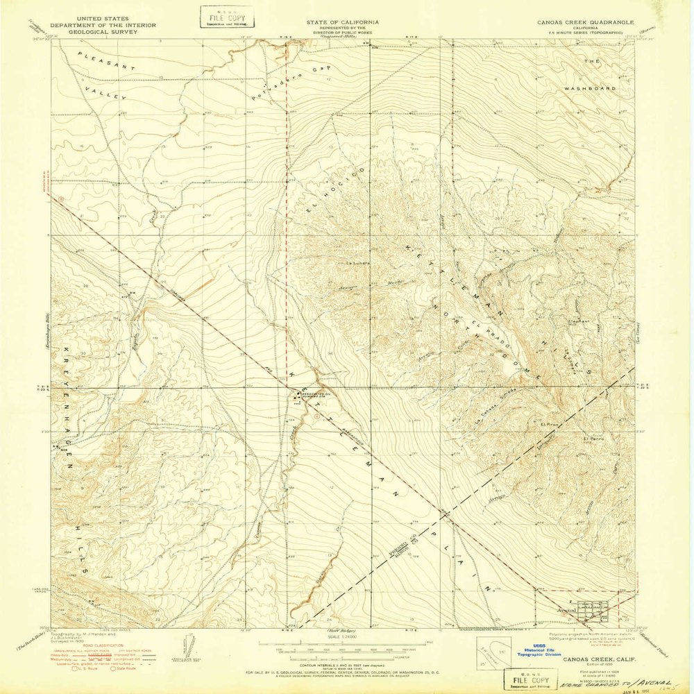 YellowMaps Canoas Creek CA topo map, 1:24000 Scale, 7.5 X 7.5 Minute, Historical, 1950, 26.8 x 22 in - Polypropylene
