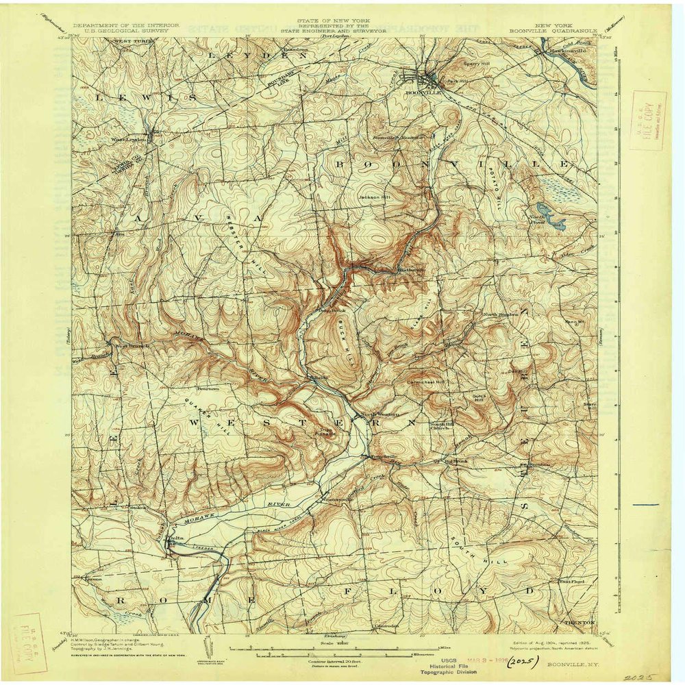 YellowMaps Boonville NY topo map, 1:62500 Scale, 15 X 15 Minute, Historical, 1904, Updated 1925, 20.1 x 16.6 in - Polypropylene