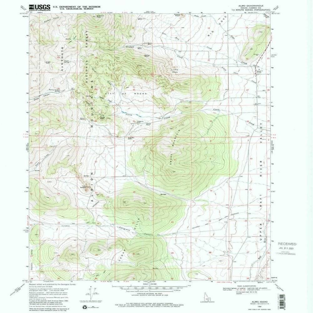 YellowMaps Almo ID topo map, 1:24000 Scale, 7.5 X 7.5 Minute, Historical, 1968, Updated 1979, 26.7 x 22 in - Tyvek