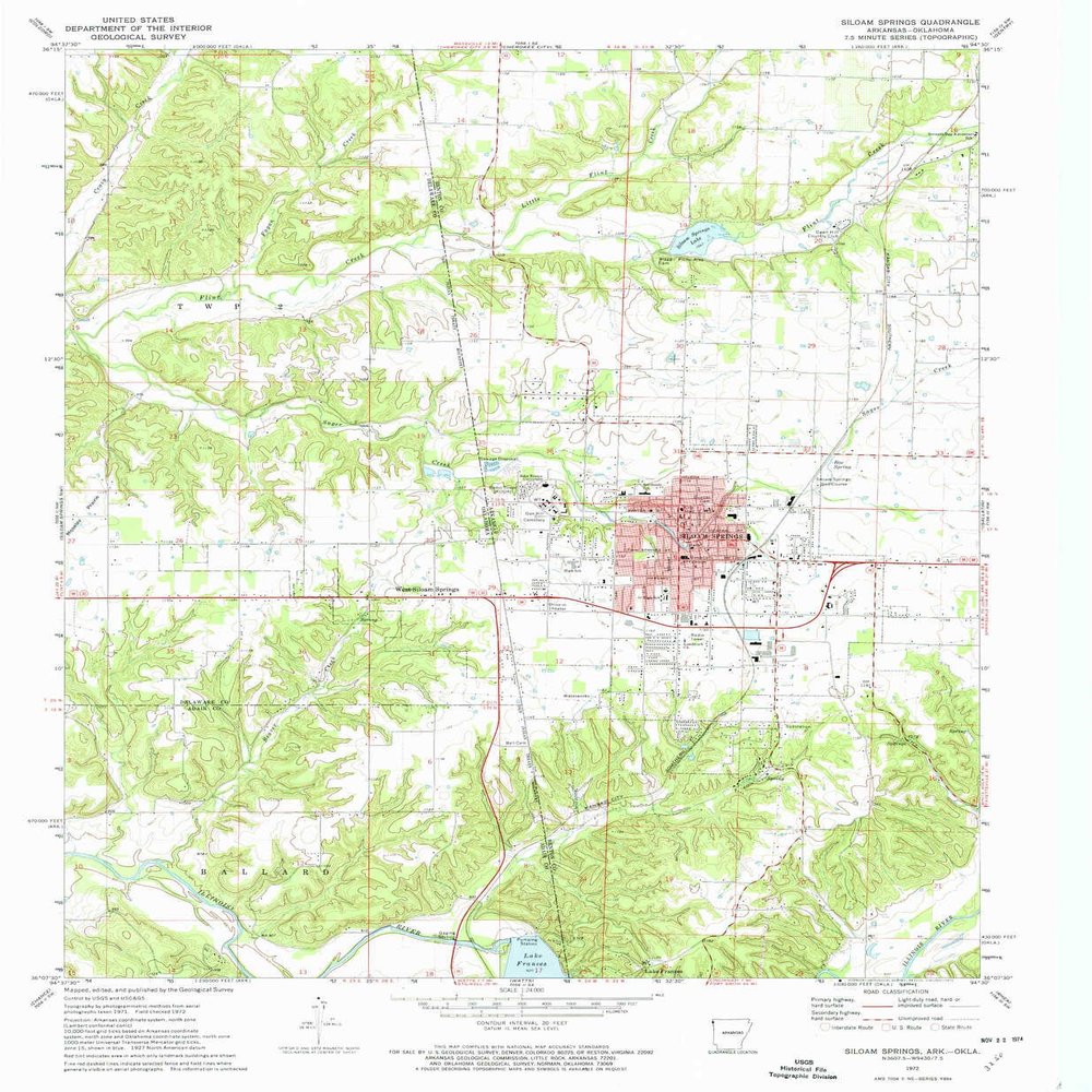 YellowMaps Siloam Springs AR topo map, 1:24000 Scale, 7.5 X 7.5 Minute, Historical, 1972, Updated 1974, 26.7 x 21.9 in - Polypropylene