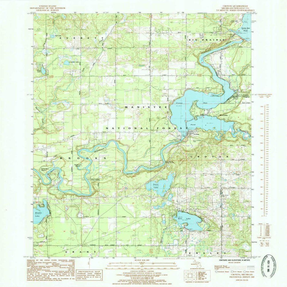 YellowMaps Croton MI topo map, 1:24000 Scale, 7.5 X 7.5 Minute, Historical, 1985, Updated 1985, 26.9 x 21.9 in - Polypropylene
