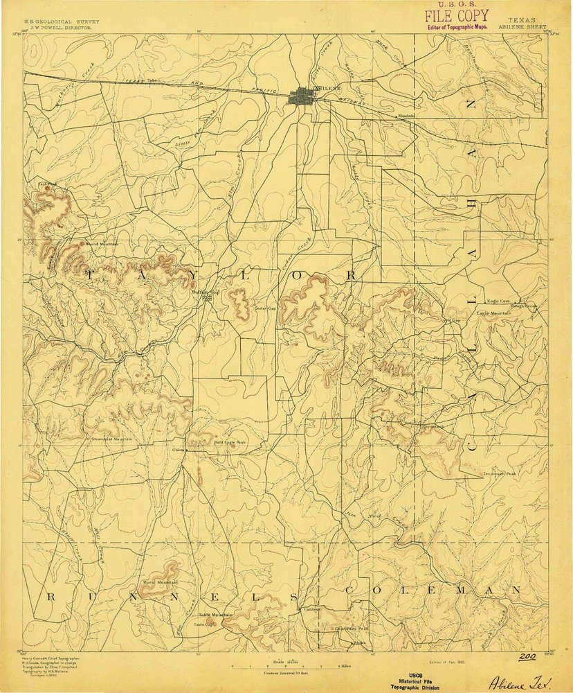 YellowMaps Abilene TX topo map, 1:125000 Scale, 30 X 30 Minute, Historical, 1892, 19.6 x 16.2 in - Tyvek