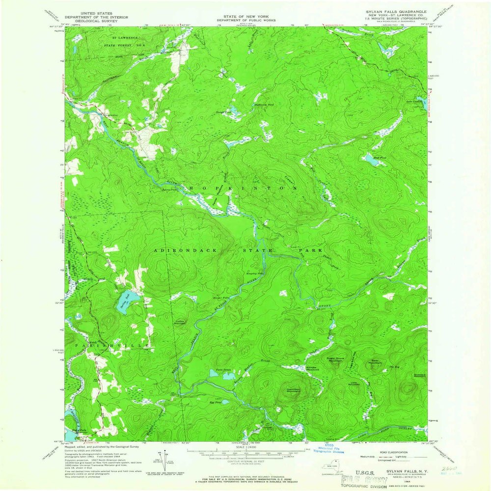 YellowMaps Sylvan Falls NY topo map, 1:24000 Scale, 7.5 X 7.5 Minute, Historical, 1964, Updated 1966, 26.8 x 22 in - Polypropylene