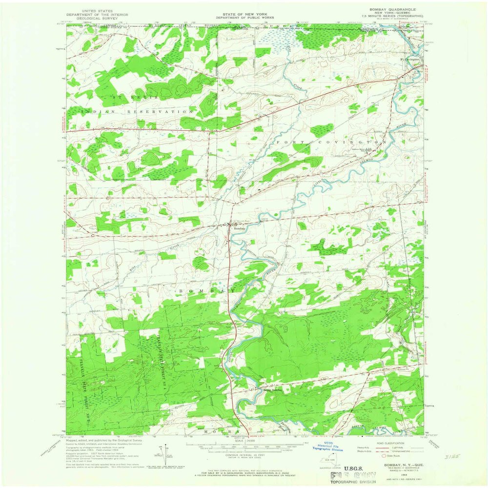 YellowMaps Bombay NY topo map, 1:24000 Scale, 7.5 X 7.5 Minute, Historical, 1964, Updated 1966, 27 x 22 in - Polypropylene