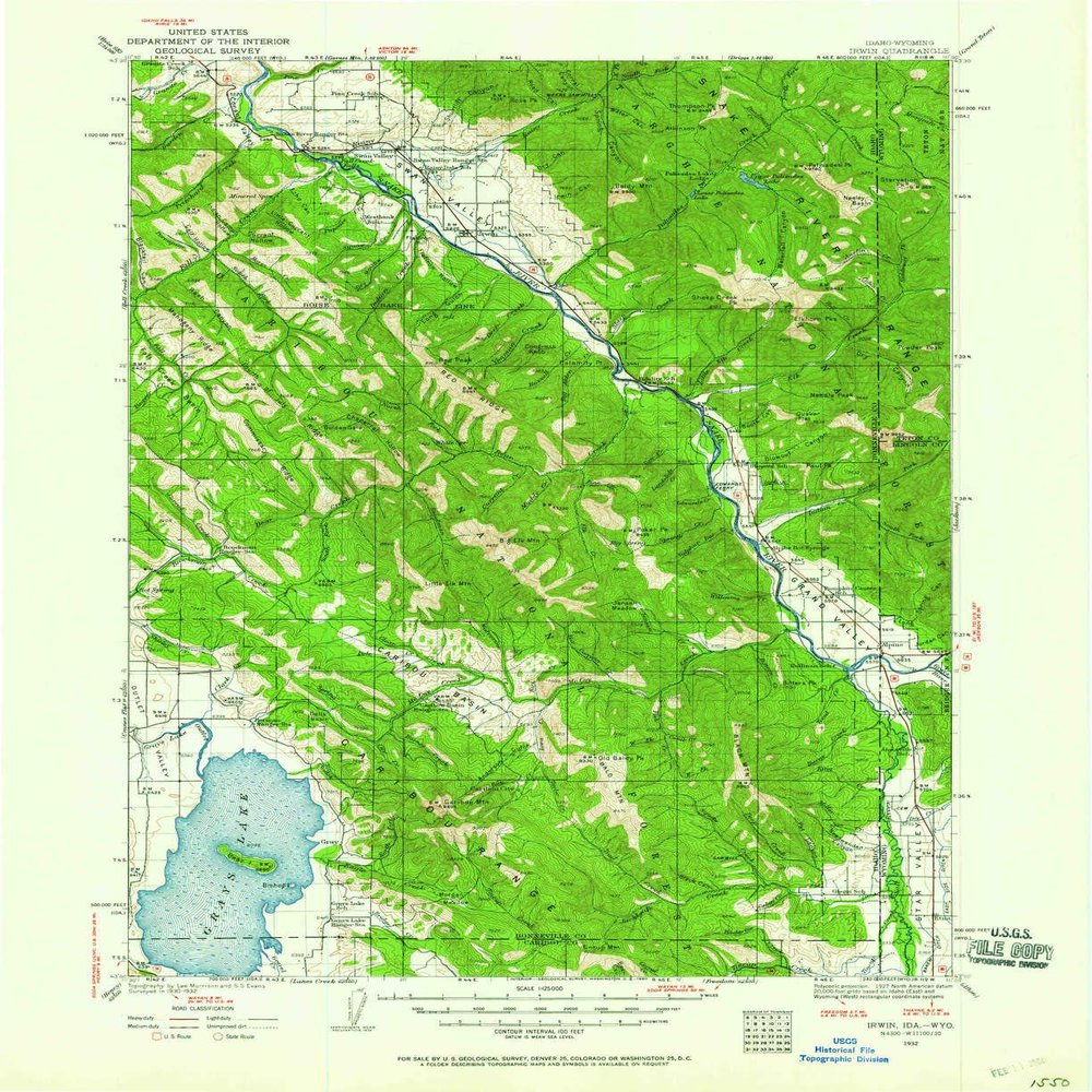 YellowMaps Irwin ID topo map, 1:125000 Scale, 30 X 30 Minute, Historical, 1932, Updated 1960, 20.9 x 17 in - Tyvek