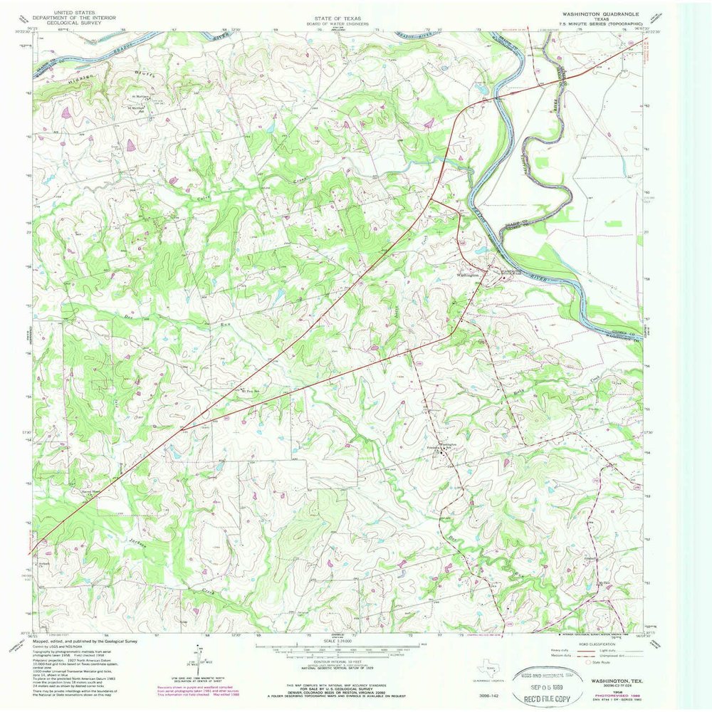 YellowMaps Washington TX topo map, 1:24000 Scale, 7.5 X 7.5 Minute, Historical, 1958, Updated 1989, 26.9 x 23 in - Polypropylene