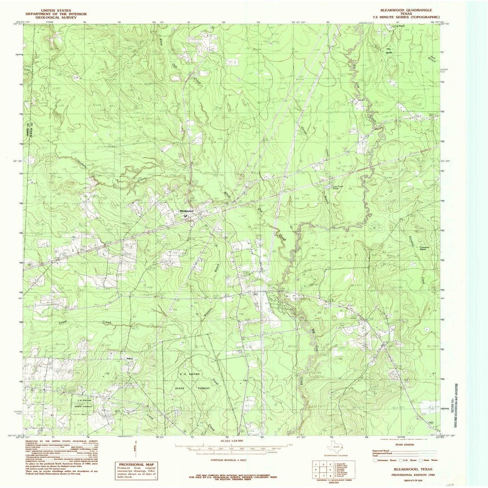 YellowMaps Bleakwood TX topo map, 1:24000 Scale, 7.5 X 7.5 Minute, Historical, 1984, Updated 1985, 27.1 x 23.1 in - Polypropylene