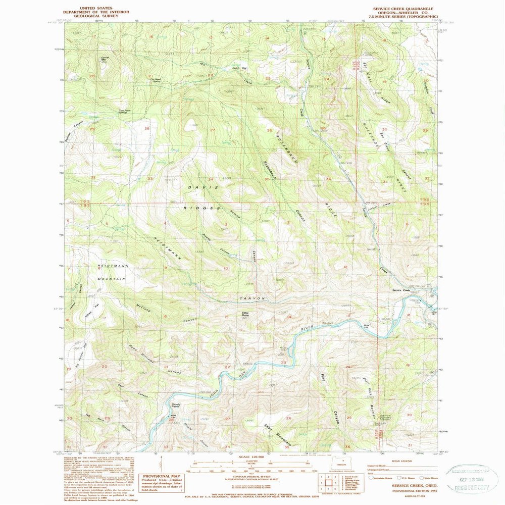 YellowMaps Service Creek OR topo map, 1:24000 Scale, 7.5 X 7.5 Minute, Historical, 1987, Updated 1988, 26.8 x 21.9 in - Polypropylene