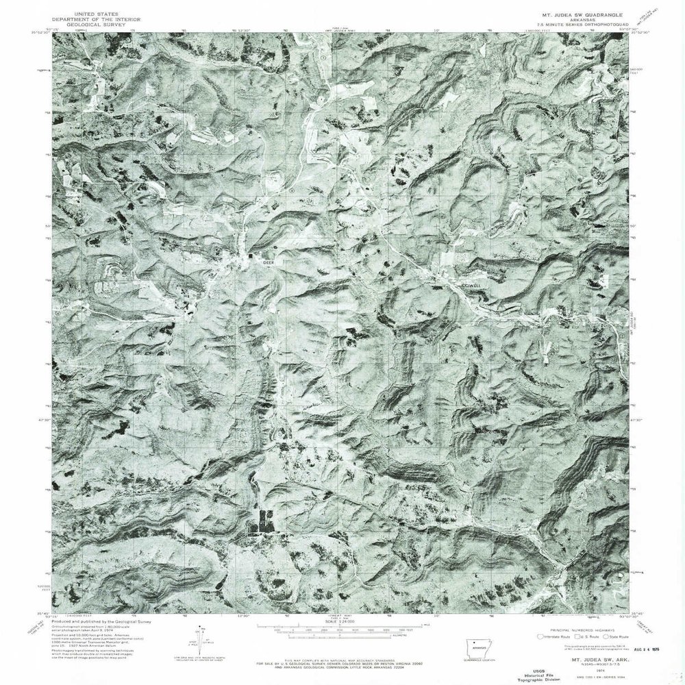 YellowMaps Mt Judea SW AR topo map, 1:24000 Scale, 7.5 X 7.5 Minute, Historical, 1974, Updated 1975, 26.7 x 21.9 in - Polypropylene