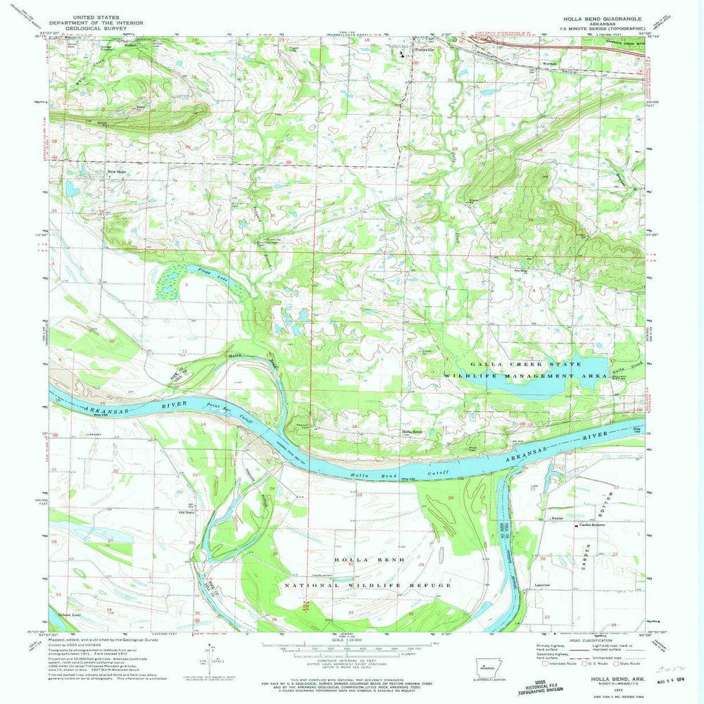 YellowMaps Holla Bend AR topo map, 1:24000 Scale, 7.5 X 7.5 Minute, Historical, 1972, Updated 1974, 26.8 x 22 in - Tyvek