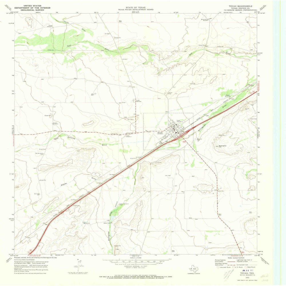 YellowMaps Toyah TX topo map, 1:24000 Scale, 7.5 X 7.5 Minute, Historical, 1970, Updated 1973, 27 x 23 in - Polypropylene