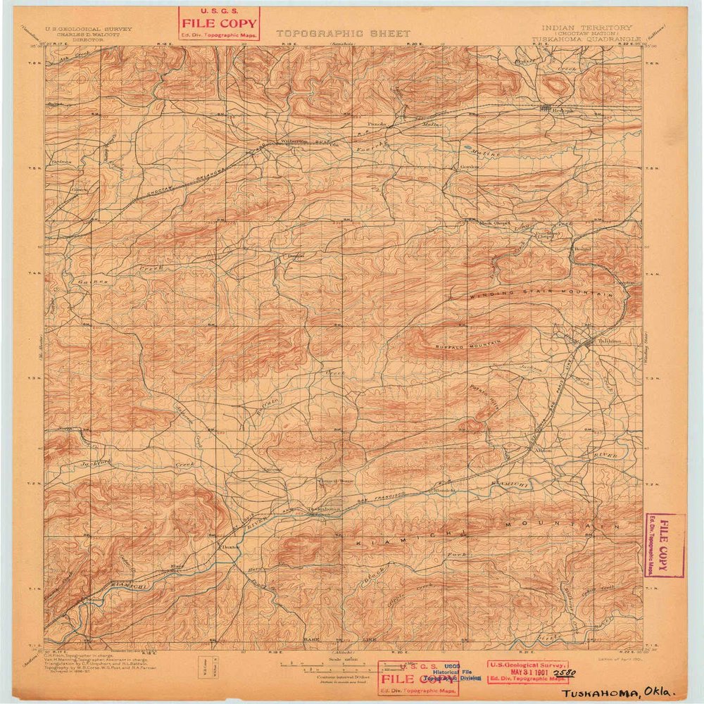 YellowMaps Tuskahoma OK topo map, 1:125000 Scale, 30 X 30 Minute, Historical, 1901, 20.4 x 17 in - Paper
