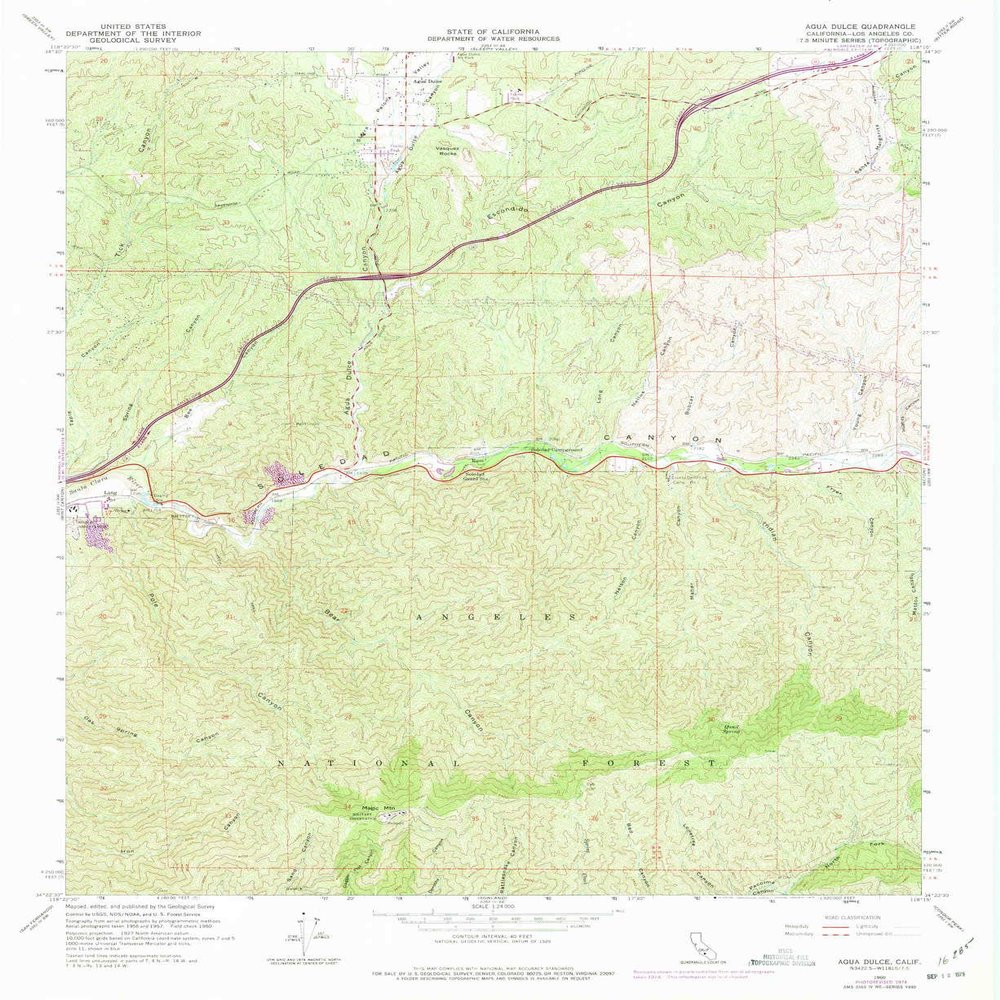 YellowMaps Agua Dulce CA topo map, 1:24000 Scale, 7.5 X 7.5 Minute, Historical, 1960, Updated 1975, 27 x 22 in - Tyvek