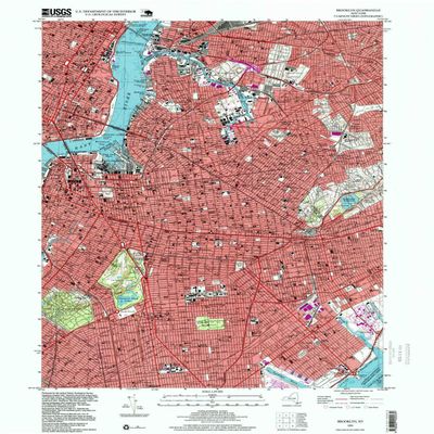 YellowMaps Brooklyn NY topo map, 1:24000 Scale, 7.5 X 7.5 Minute, Historical, 1995, Updated 1999, 26.9 x 22 in - Polypropylene