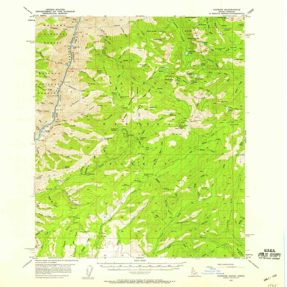 YellowMaps Cuprum ID topo map, 1:62500 Scale, 15 X 15 Minute, Historical, 1957, Updated 1958, 20.9 x 17 in - Polypropylene