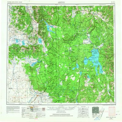YellowMaps Ashton ID topo map, 1:250000 Scale, 1 X 2 Degree, Historical, 1955, Updated 1967, 22.1 x 29.1 in - Tyvek