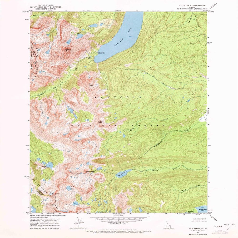YellowMaps Mt Cramer ID topo map, 1:24000 Scale, 7.5 X 7.5 Minute, Historical, 1963, Updated 1973, 27 x 22.1 in - Polypropylene
