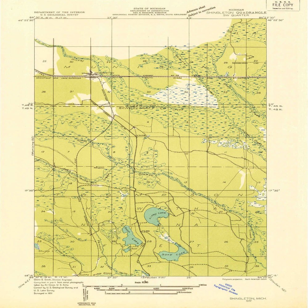 YellowMaps Shingleton SW MI topo map, 1:31680 Scale, 7.5 X 7.5 Minute, Historical, 1931, 20.6 x 15.9 in - Polypropylene