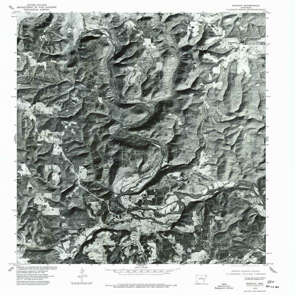 YellowMaps Shirley AR topo map, 1:24000 Scale, 7.5 X 7.5 Minute, Historical, 1976, Updated 1977, 26.7 x 22 in - Polypropylene