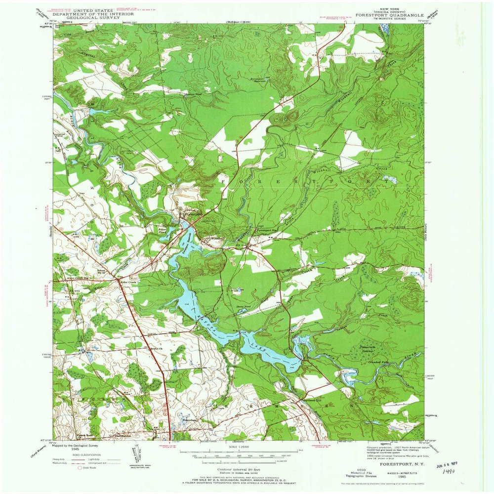 YellowMaps Forestport NY topo map, 1:24000 Scale, 7.5 X 7.5 Minute, Historical, 1945, Updated 1960, 26.9 x 22 in - Polypropylene