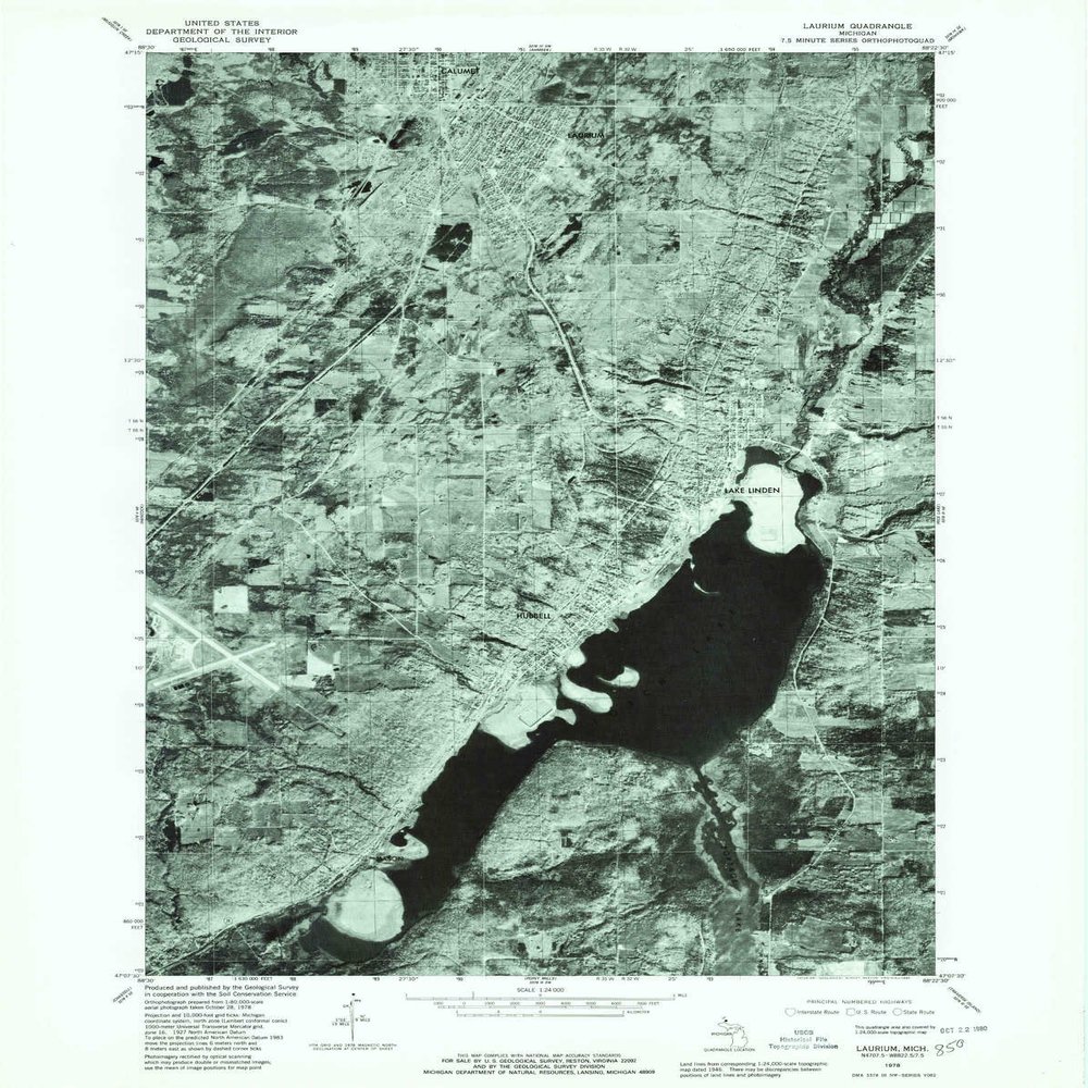 YellowMaps Laurium MI topo map, 1:24000 Scale, 7.5 X 7.5 Minute, Historical, 1978, Updated 1980, 27 x 21.5 in - Polypropylene