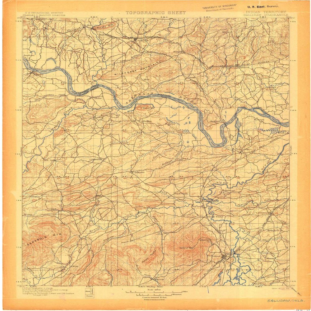YellowMaps Sallisaw OK topo map, 1:125000 Scale, 30 X 30 Minute, Historical, 1900, 20.3 x 16.7 in - Tyvek