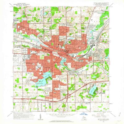 YellowMaps Battle Creek MI topo map, 1:24000 Scale, 7.5 X 7.5 Minute, Historical, 1961, Updated 1962, 27 x 22 in - Polypropylene