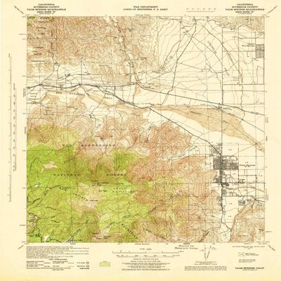 YellowMaps Palm Springs CA topo map, 1:62500 Scale, 15 X 15 Minute, Historical, 1944, 21.7 x 17.2 in - Tyvek