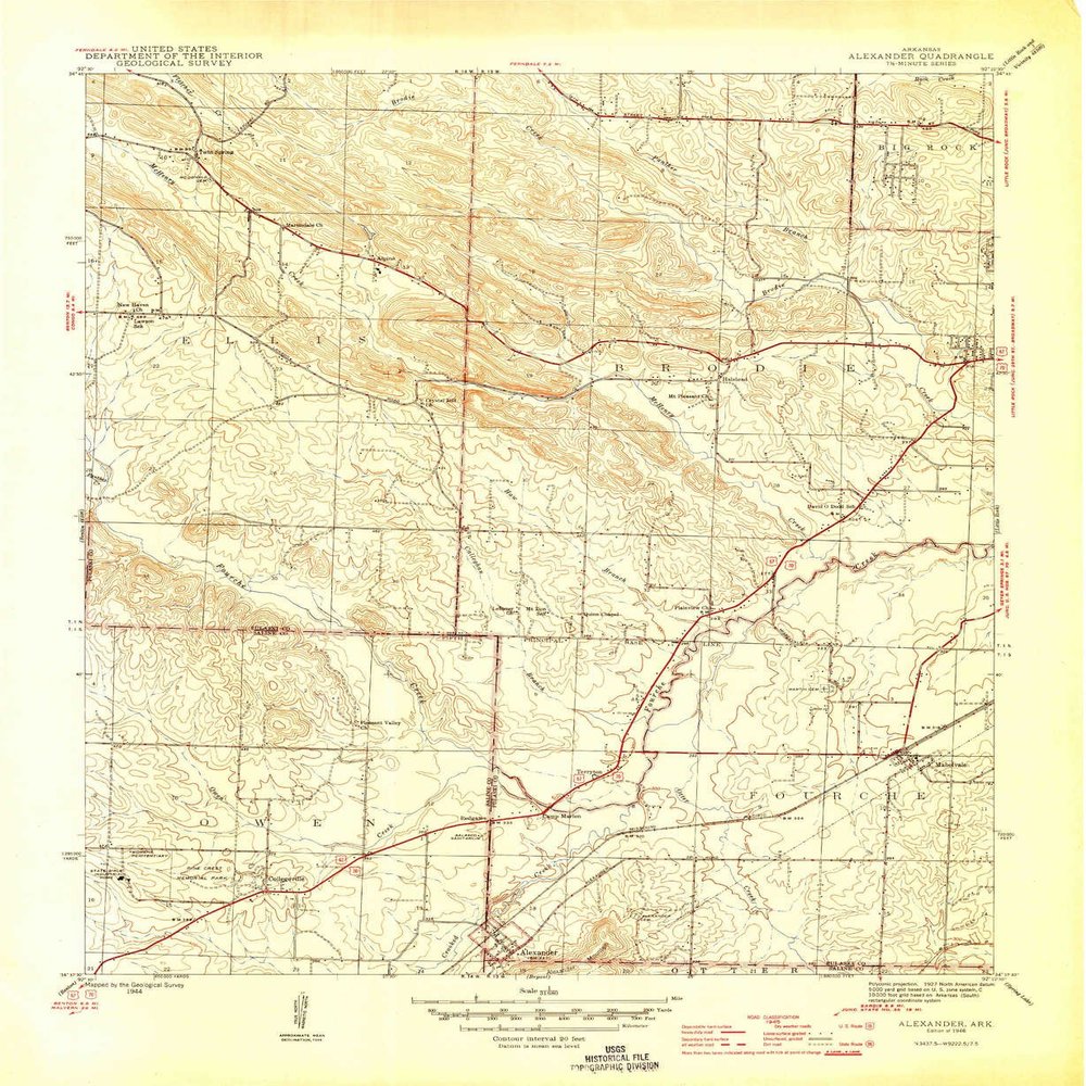 YellowMaps Alexander AR topo map, 1:31680 Scale, 7.5 X 7.5 Minute, Historical, 1944, Updated 1946, 20.8 x 17 in - Polypropylene