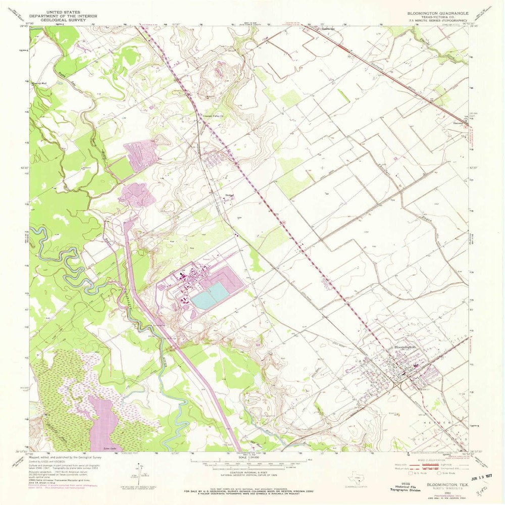 YellowMaps Bloomington TX topo map, 1:24000 Scale, 7.5 X 7.5 Minute, Historical, 1951, Updated 1976, 27 x 23 in - Tyvek