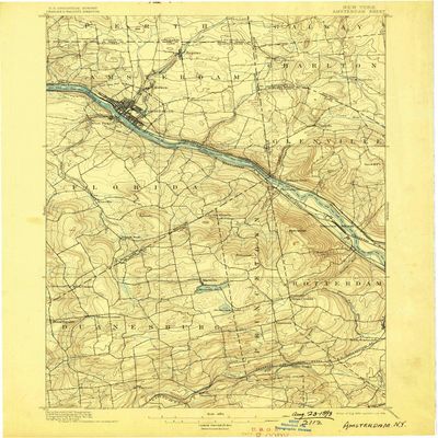 YellowMaps Amsterdam NY topo map, 1:62500 Scale, 15 X 15 Minute, Historical, 1895, Updated 1898, 19.5 x 16.5 in - Polypropylene