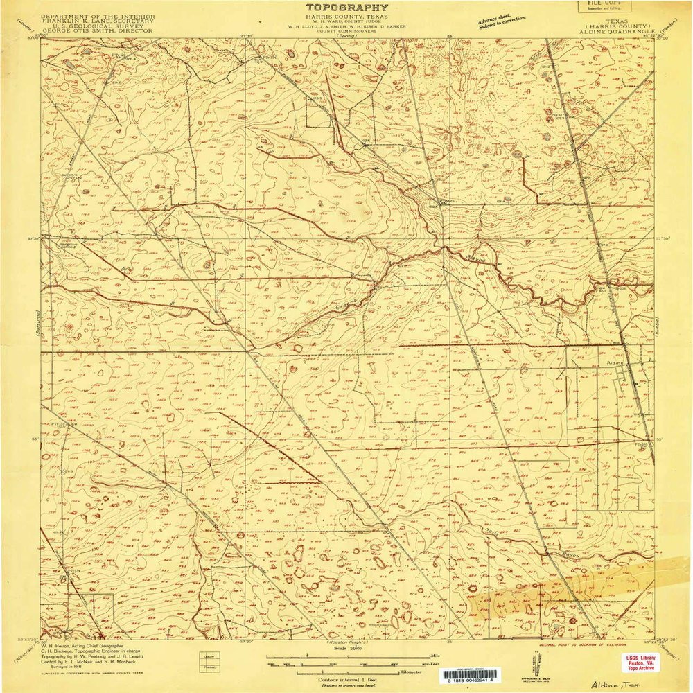 YellowMaps Aldine TX topo map, 1:24000 Scale, 7.5 X 7.5 Minute, Historical, 1916, 26.2 x 22.3 in - Polypropylene