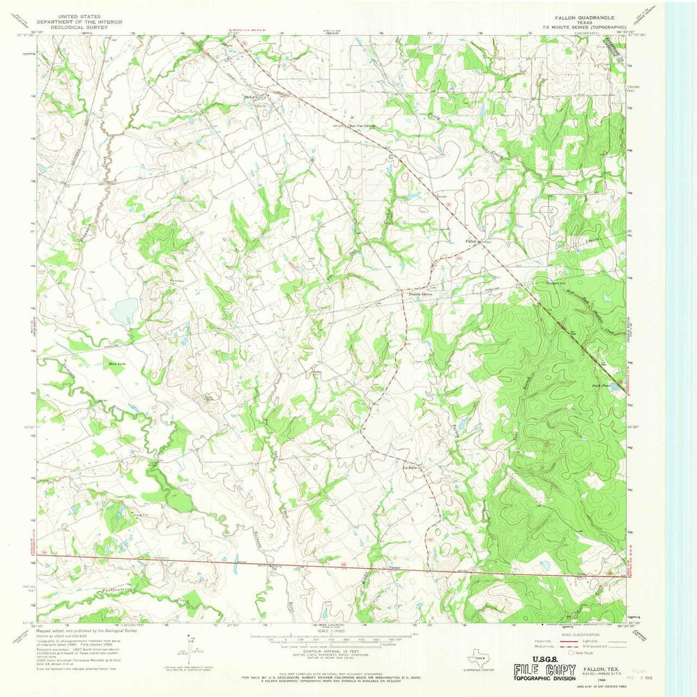 Fallon TX topo map, 1:24000 Scale, 7.5 X 7.5 Minute, Historical, 1966, Updated 1969, 27 x 23 in - Polypropylene