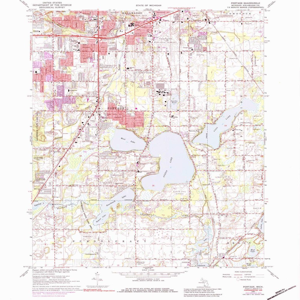 YellowMaps Portage MI topo map, 1:24000 Scale, 7.5 X 7.5 Minute, Historical, 1967, Updated 1984, 26.7 x 22 in - Polypropylene
