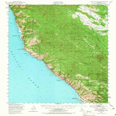 YellowMaps Cape San Martin CA topo map, 1:62500 Scale, 15 X 15 Minute, Historical, 1948, Updated 1965, 20.7 x 16.6 in - Polypropylene