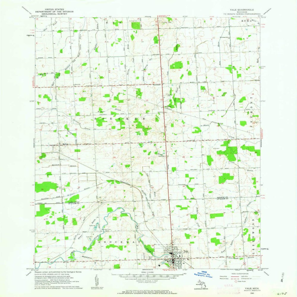 Yale MI topo map, 1:24000 Scale, 7.5 X 7.5 Minute, Historical, 1961, Updated 1963, 26.9 x 22 in - Polypropylene