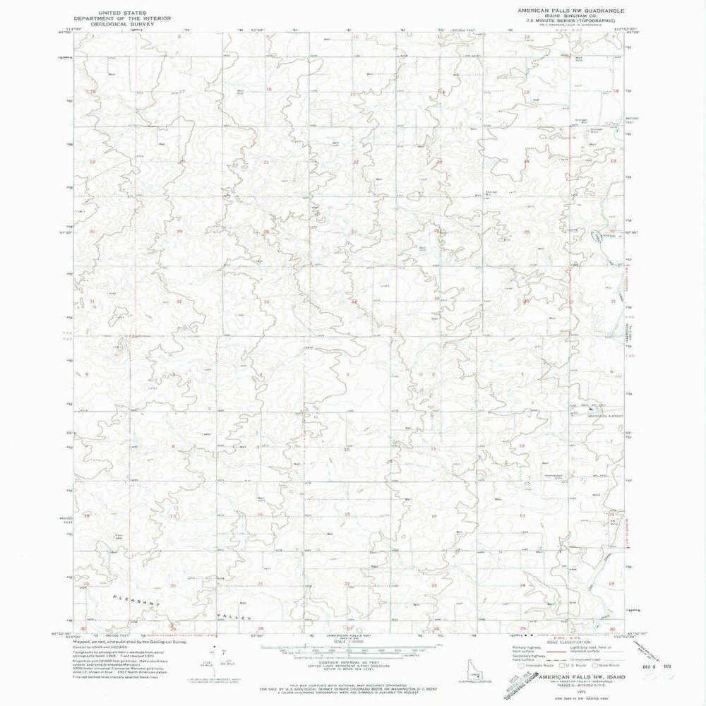 YellowMaps American Falls NW ID topo map, 1:24000 Scale, 7.5 X 7.5 Minute, Historical, 1971, Updated 1974, 26.8 x 21.5 in - Polypropylene