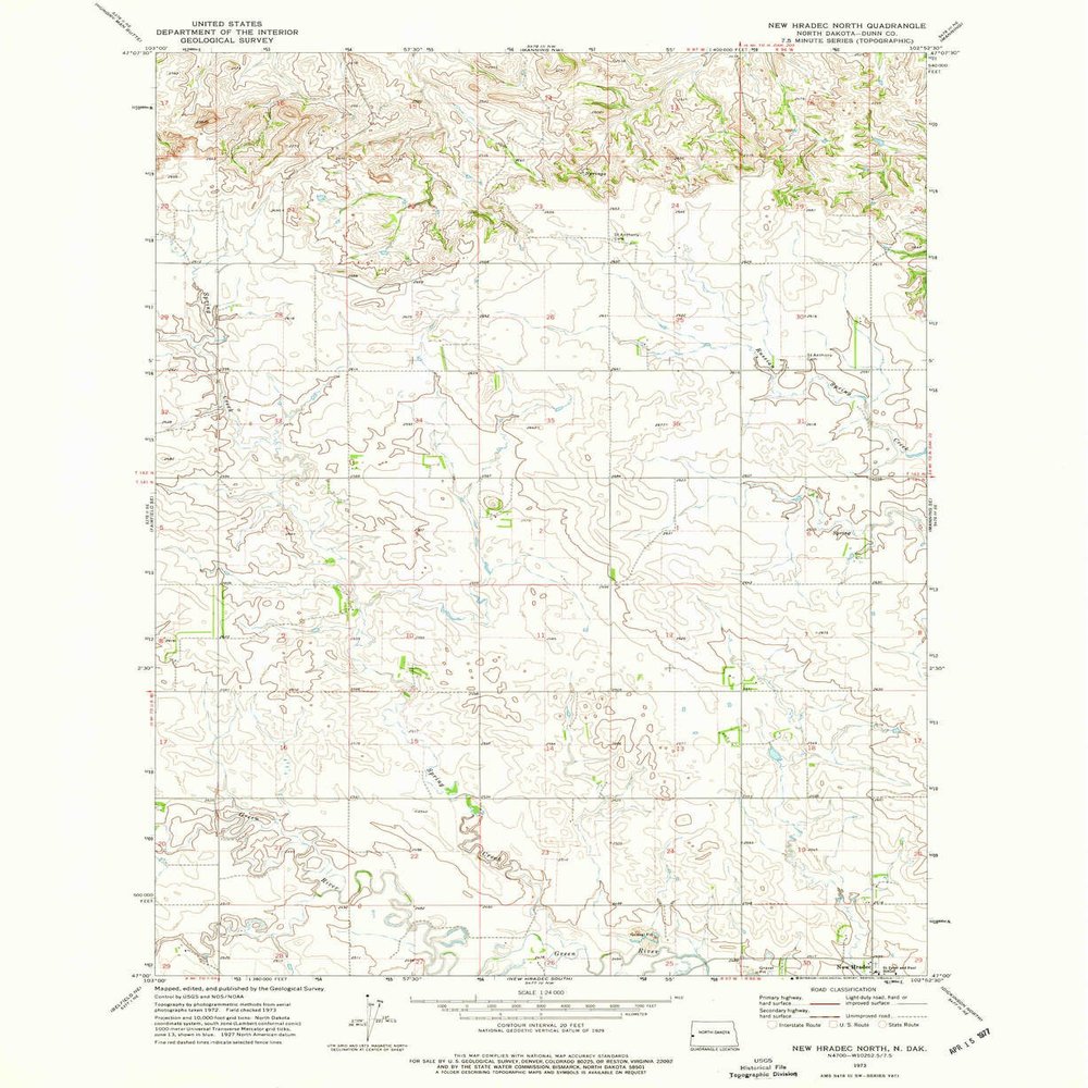 YellowMaps New Hradec North ND topo map, 1:24000 Scale, 7.5 X 7.5 Minute, Historical, 1973, Updated 1977, 27 x 22.1 in - Polypropylene