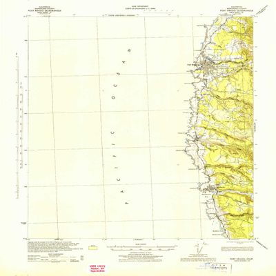 YellowMaps Fort Bragg CA topo map, 1:62500 Scale, 15 X 15 Minute, Historical, 1943, Updated 1943, 21.7 x 16.6 in - Polypropylene