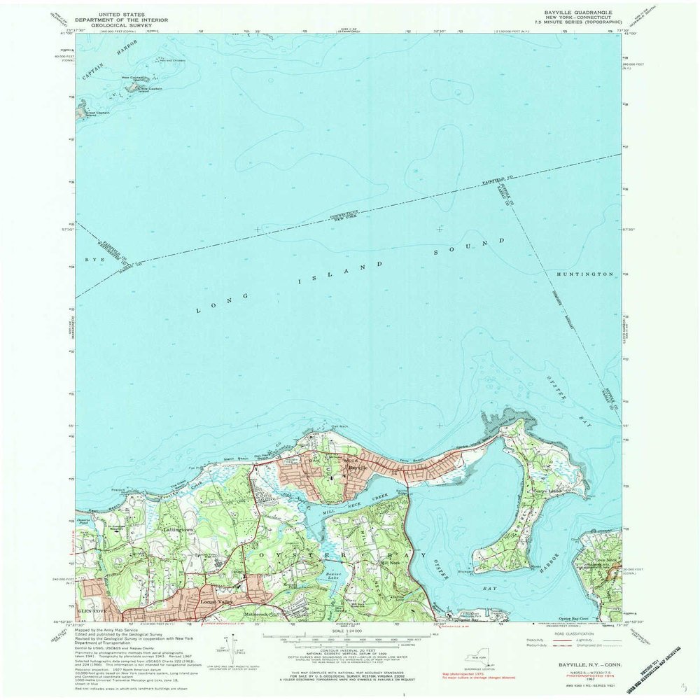YellowMaps Bayville NY topo map, 1:24000 Scale, 7.5 X 7.5 Minute, Historical, 1967, Updated 1984, 27 x 22 in - Polypropylene