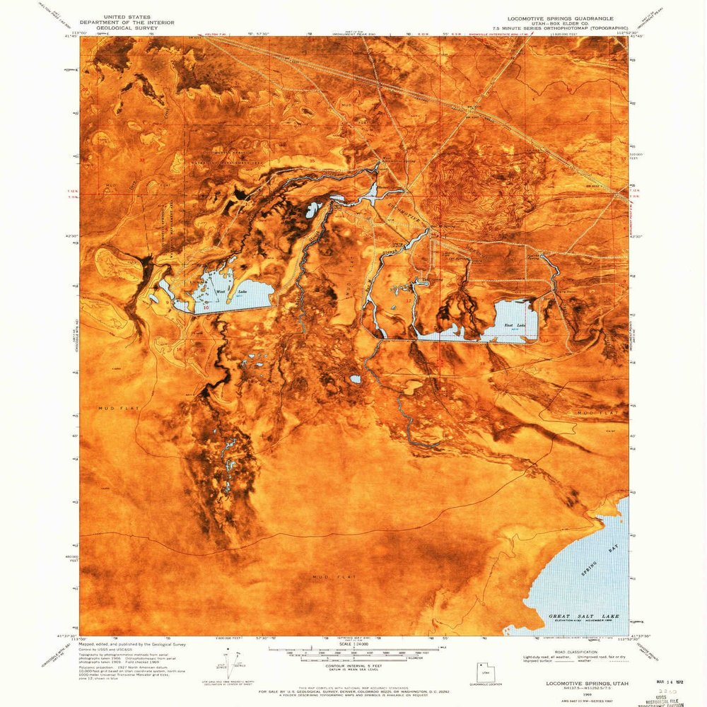 YellowMaps Locomotive Springs UT topo map, 1:24000 Scale, 7.5 X 7.5 Minute, Historical, 1969, Updated 1972, 26.8 x 22 in - Polypropylene