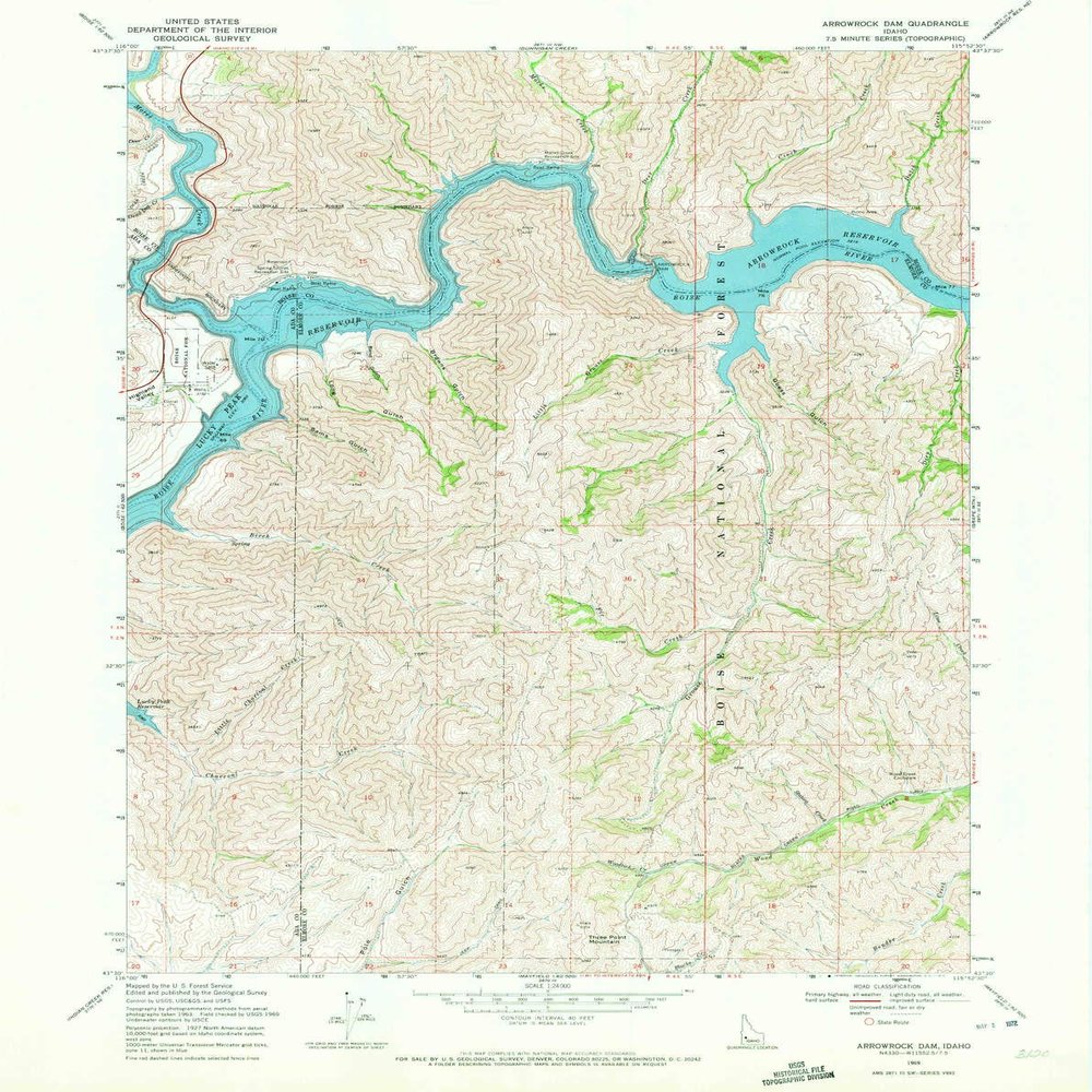 YellowMaps Arrowrock Dam ID topo map, 1:24000 Scale, 7.5 X 7.5 Minute, Historical, 1969, Updated 1972, 27 x 21.5 in - Tyvek