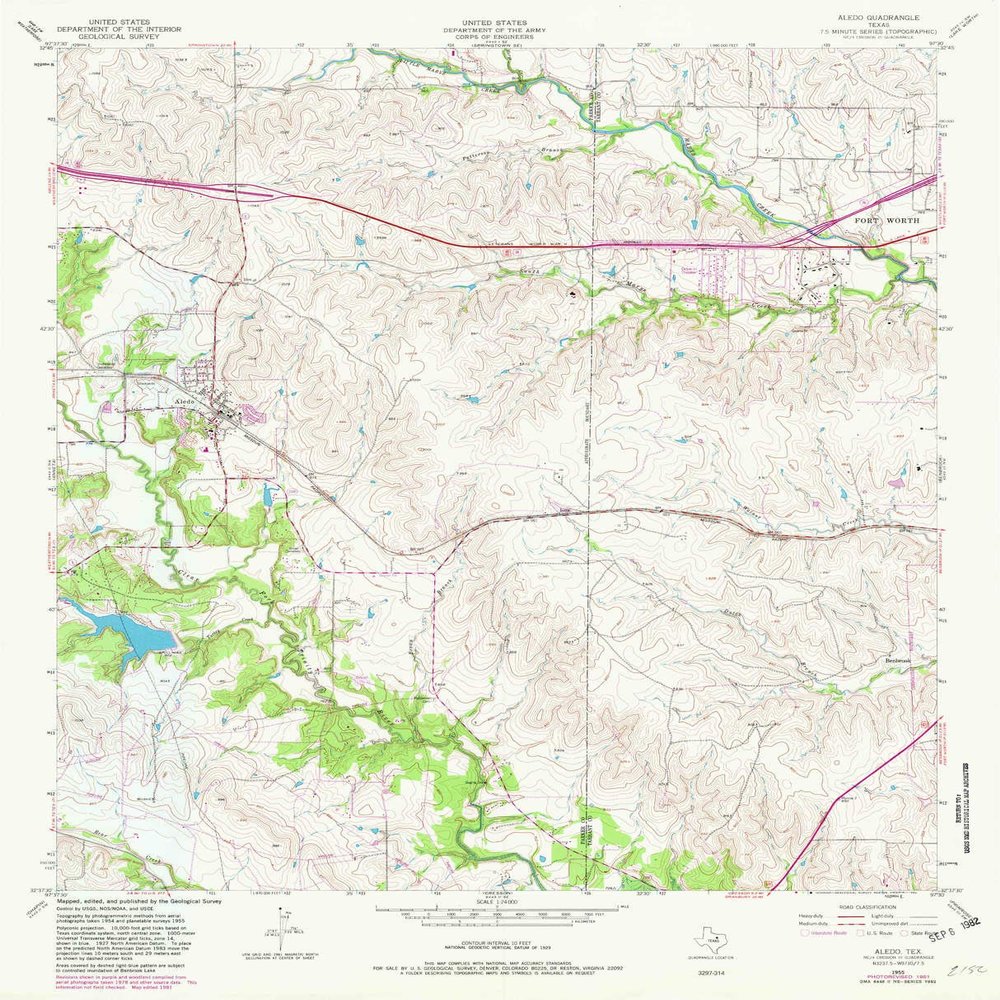 YellowMaps Aledo TX topo map, 1:24000 Scale, 7.5 X 7.5 Minute, Historical, 1955, Updated 1982, 27 x 21.9 in - Tyvek