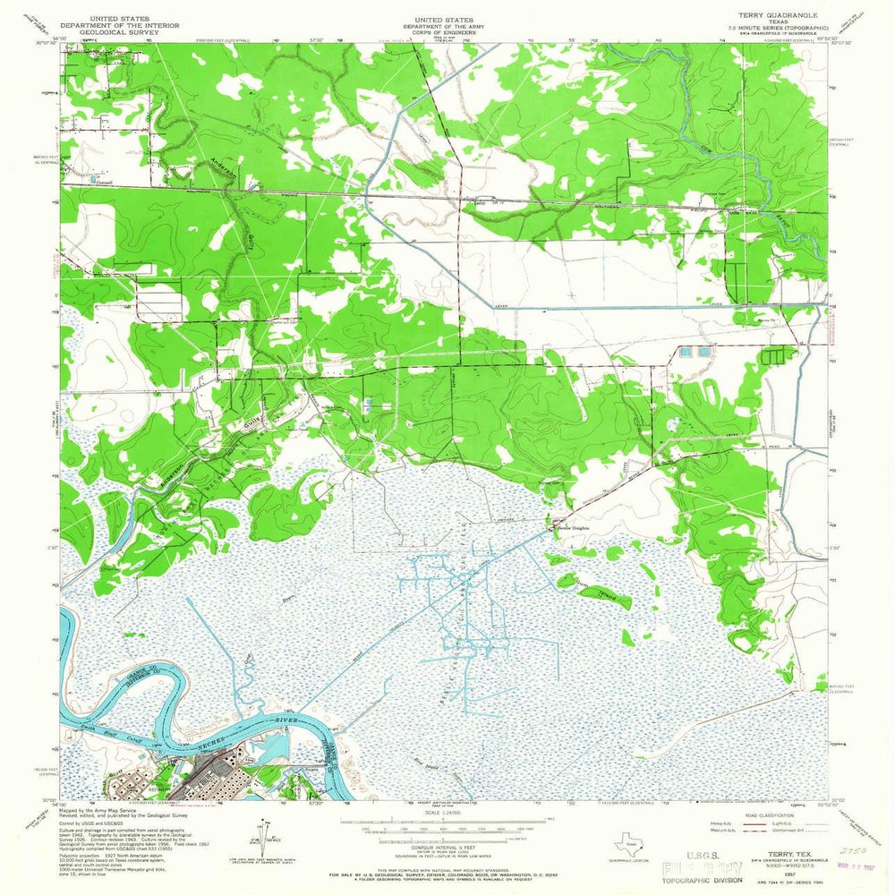 YellowMaps Terry TX topo map, 1:24000 Scale, 7.5 X 7.5 Minute, Historical, 1957, Updated 1967, 26.9 x 23 in - Polypropylene
