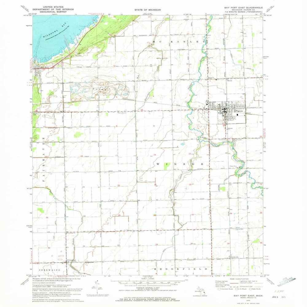 YellowMaps Bay Port East MI topo map, 1:24000 Scale, 7.5 X 7.5 Minute, Historical, 1970, Updated 1972, 26.9 x 22 in - Polypropylene