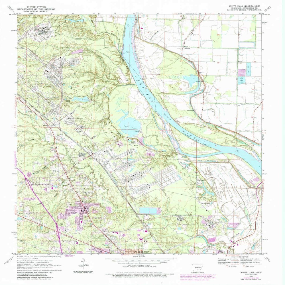 YellowMaps White Hall AR topo map, 1:24000 Scale, 7.5 X 7.5 Minute, Historical, 1970, Updated 1984, 27.1 x 22 in - Polypropylene
